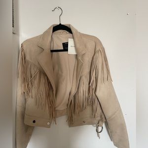 Fringe cream bomber jacket